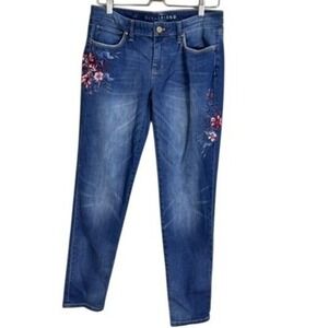 The Girlfriend High Rise Embroidered Floral Jeans Blue Size 6